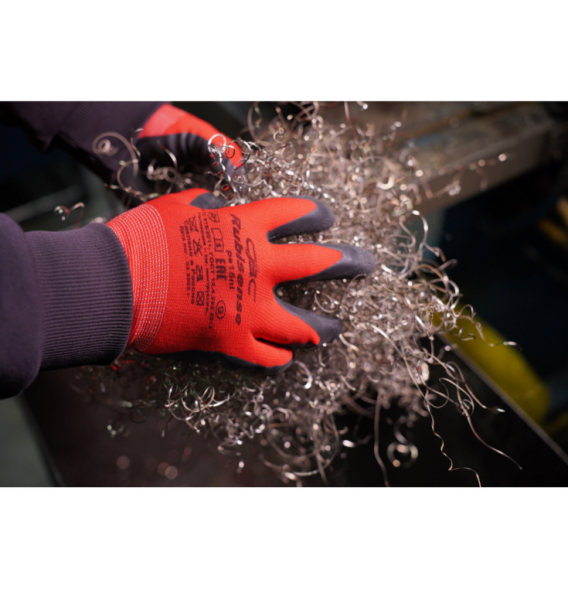 Перчатки полиэфирные прочные эластичные 1 пара, 15 класс, размер 9, покрытие - облив РЕЛЬЕФНЫЙ ЛАТЕКС